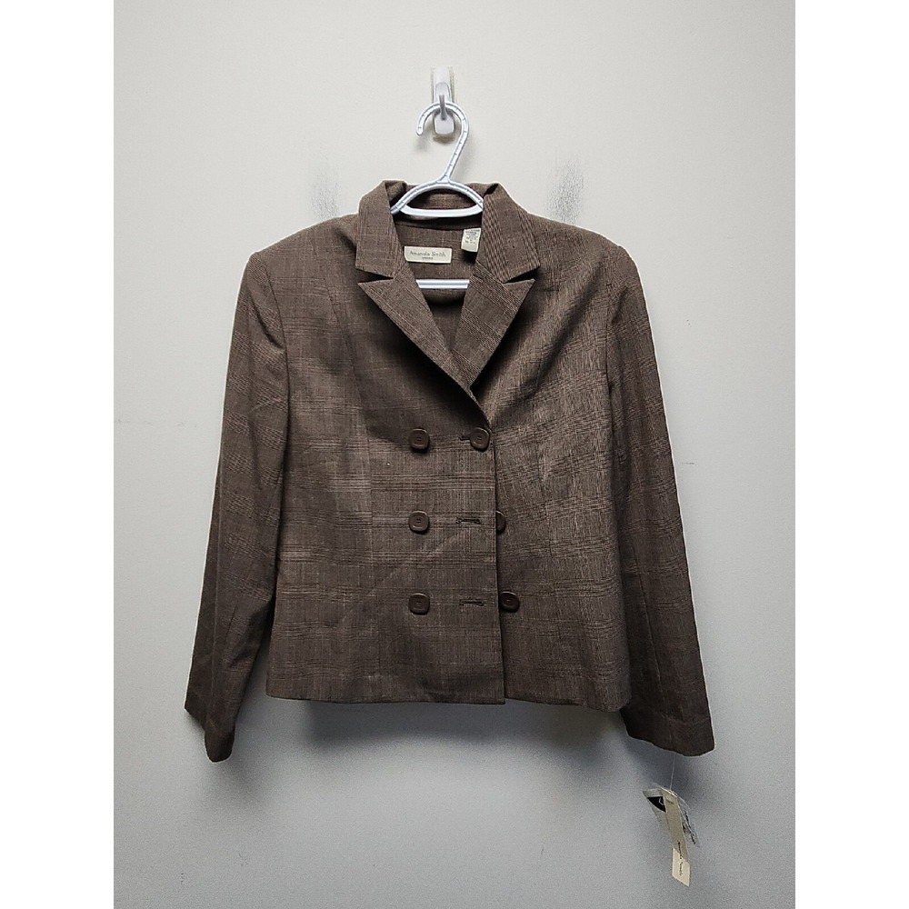 Women's Amanda Smith Brown Plaid Print Double Breasted Blazer Size 6 New